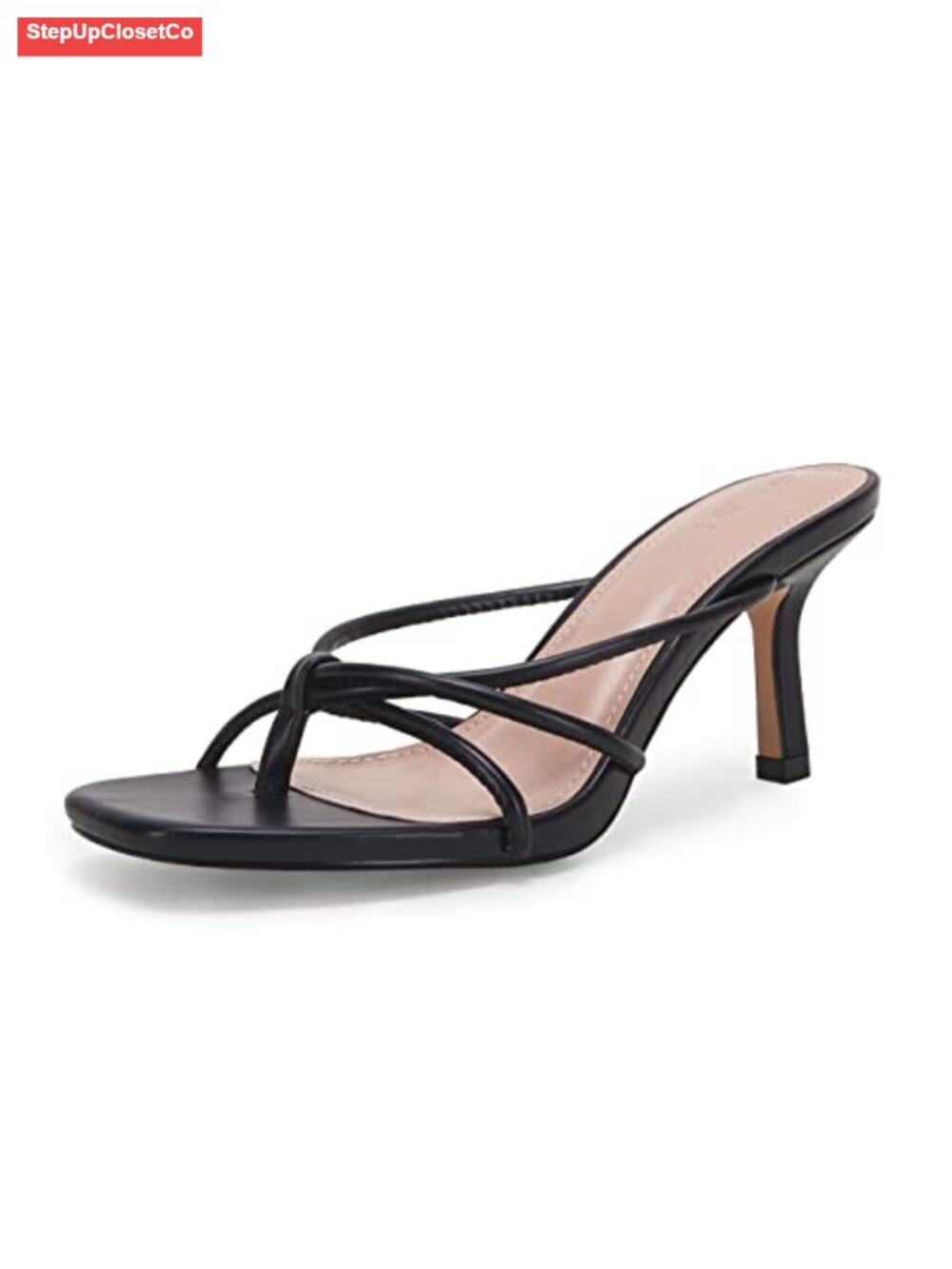 Women's Heeled Sandals Square Open Toe Stiletto Kitten Heel Faux Leather Slip